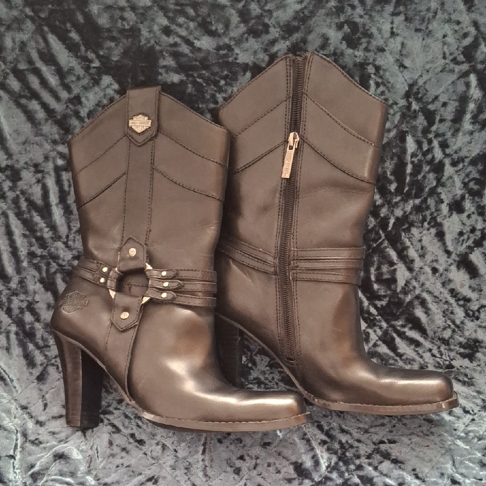 Harley-Davidson Black Heeled Leather Boots